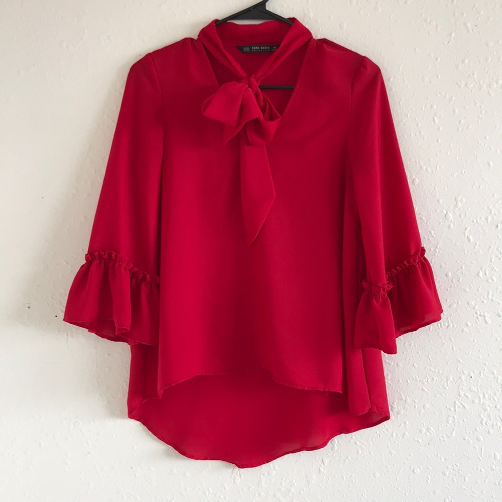 Zara Red Bow Blouse